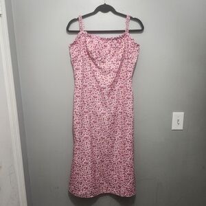 RIHOAS Pink Floral Midi Dress Size Large Milkmaid Babydoll Fairy Spring